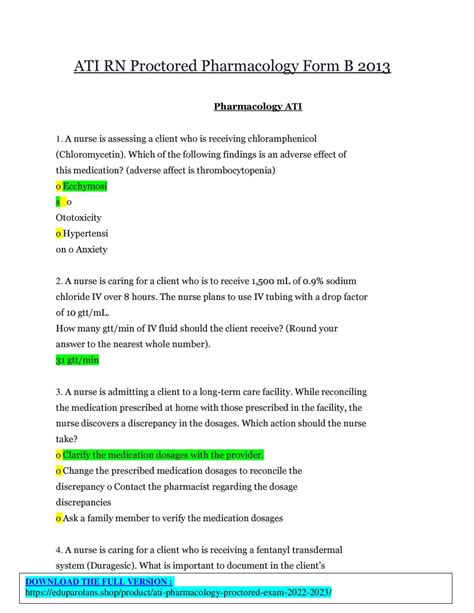 Ati pharmacology proctored exam 2022 - PACKAGE: ATI Pharmacology Exams Bundle. $ 78.95 $ 36.99 5 items. 1. Exam (elaborations) - Ati pharmacology proctored exam - questions and answers. 2. Exam (elaborations) - Pharmacology ati proctored exam 2022 | 264 questions and answers. 3. Exam (elaborations) - Pharmacology ati retake 2023 – questions & …